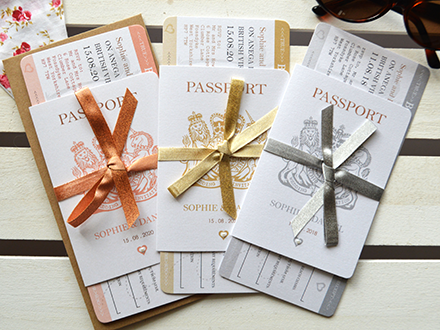 Luxury Sparkle Ribbon Passport Wedding Invitations